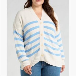NEW Madewell Cotton Blend Blue Striped Cardigan Size L